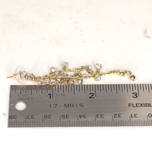 Chain Waterfall Gold Crystal Rhinestone Earrings Gold Metal Dangle Evening - Picture 5 of 7